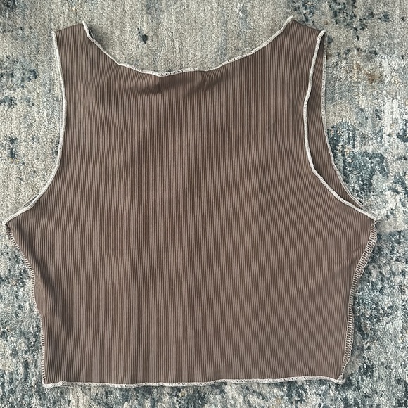 SHEIN Color Block Ribbed Knit Tank Top Brown & Cream Sleeveless Casual Crop - Picture 2 of 2